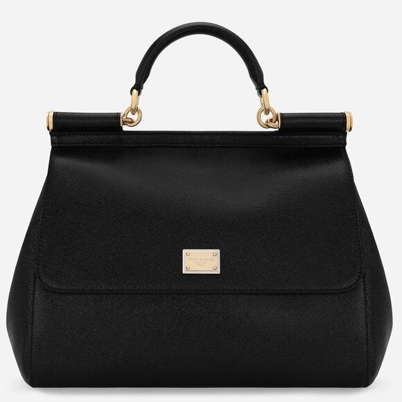 Dolce & Gabbana Maxi Sicily large Dauphine Calfskin Flap Shoulder Handbag Black - Picture 1 of 10